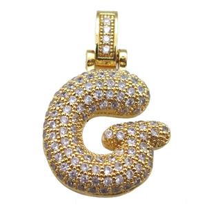 copper letter-G pendant paved zircon, gold plated, approx 14-20mm [FN14932]
