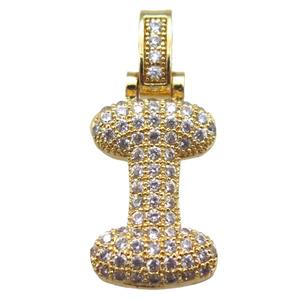copper letter-I pendant paved zircon, gold plated, approx 14-20mm [FN14934]