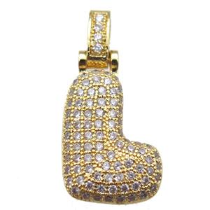 copper letter-L pendant paved zircon, gold plated, approx 14-20mm [FN14937]
