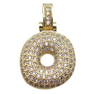 copper letter-O pendant paved zircon, gold plated, approx 14-20mm [FN14940]