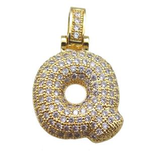 copper letter-Q pendant paved zircon, gold plated, approx 14-20mm [FN14942]