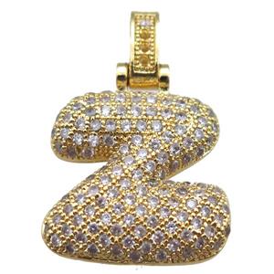 copper letter-Z pendant paved zircon, gold plated, approx 14-20mm [FN14951]