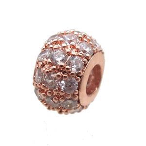 copper beads paved zircon, rondelle, rose gold, approx 6x10mm [FN14955]