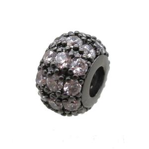 copper beads paved zircon, rondelle, black plated, approx 6x10mm [FN14956]