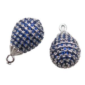 copper teardrop pendant paved zircon, platinum plated, approx 10x14mm [FN14958]