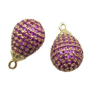copper teardrop pendant paved hotpink zircon, gold plated, approx 10x14mm [FN14961]
