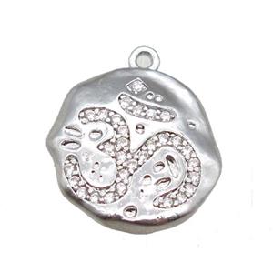 copper pendant paved zircon, platinum plated, approx 17-18mm [FN14969]
