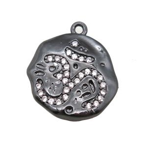 copper pendant paved zircon, black plated, approx 17-18mm [FN14972]