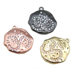 copper circle pendant paved zircon, mixed color, approx 17-18mm [FN14973]