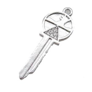 copper key pendant paved zircon, platinum plated, approx 10-25mm [FN14974]