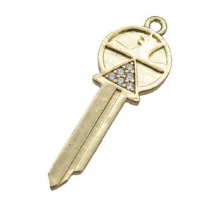 copper key pendant paved zircon, gold plated, approx 10-25mm [FN14975]