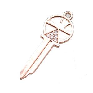 copper key pendant paved zircon, rose gold, approx 10-25mm [FN14976]