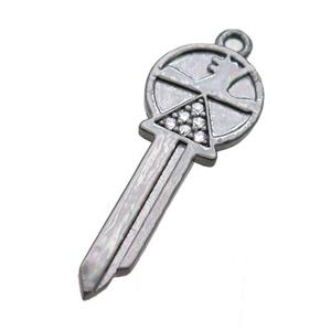 copper key pendant paved zircon, black plated, approx 10-25mm [FN14977]