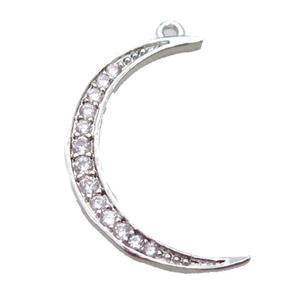 copper moon pendant paved zircon, platinum plated, approx 14-20mm [FN14979]