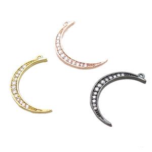 copper moon pendant paved zircon, mixed color, approx 14-20mm [FN14983]