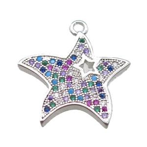 copper starfish pendant paved zircon, platinum plated, approx 18mm [FN14984]