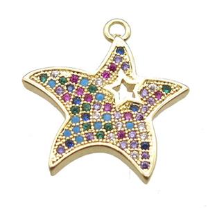 copper starfish pendant paved zircon, gold plated, approx 18mm [FN14985]