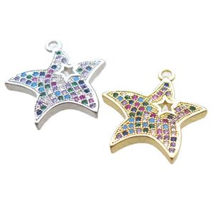 copper starfish pendant paved zircon, mixed color, approx 18mm [FN14986]