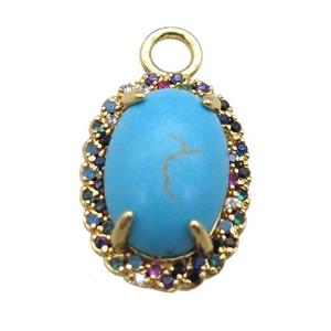 copper oval pendant paved zircon with turquoise, gold plated, approx 12-18mm [FN14990]