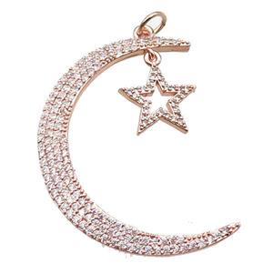 copper moon star pendant paved zircon, rose gold, approx 35-45mm [FN14993]