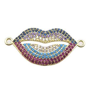 copper lip connector paved zircon, gold plated, approx 12-25mm [FN14995]