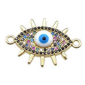 copper evil eye connector paved zircon, gold plated, approx 16-20mm [FN14997]