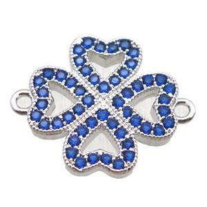copper clover connector paved zircon, platinum plated, approx 16mm [FN14998]