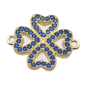 copper clover connector paved zircon, gold plated, approx 16mm [FN14999]