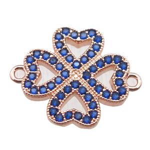 copper clover connector paved zircon, rose gold, approx 16mm [FN15000]