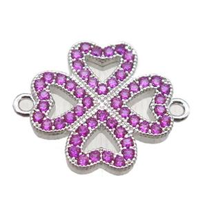copper clover connector paved zircon, platinum plated, approx 16mm [FN15003]