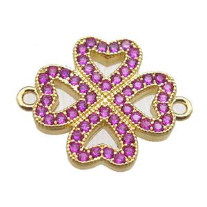 copper clover connector paved zircon, gold plated, approx 16mm [FN15004]