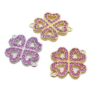 copper clover connector paved zircon, mixed color, approx 16mm [FN15005]