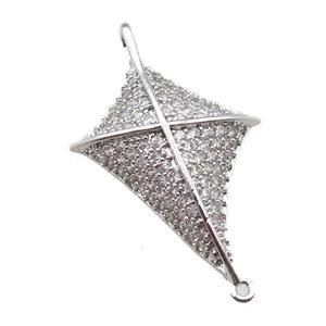 copper connector paved zircon, spider web, platinum plated, approx 20-26mm [FN15006]