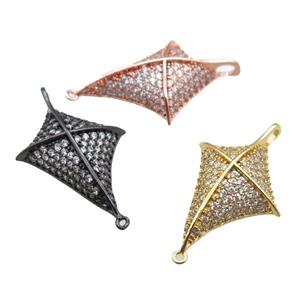 copper connector paved zircon, sail, platinum plated, approx 20-26mm [FN15010]