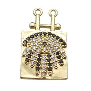 copper eye pendant paved zircon, gold plated, approx 12-22mm [FN15012]