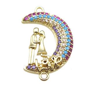 copper moon connector paved zircon, gold plated, approx 15-20mm [FN15020]