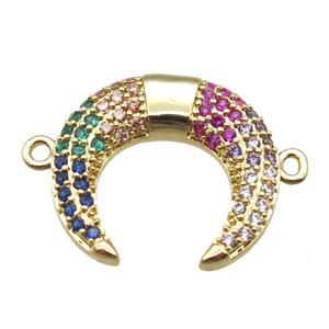 copper moon connector paved zircon, gold plated, approx 15-20mm [FN15021]