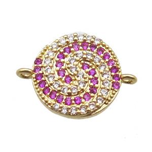 copper circle connector paved zircon, gold plated, approx 13mm dia [FN15023]