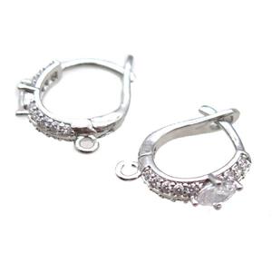 copper Latchback Earrings paved zircon, platinum plated, approx 14mm [FN15026]