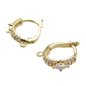 copper Latchback Earrings paved zircon, gold plated, approx 14mm [FN15027]
