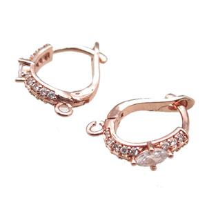 copper Latchback Earrings paved zircon, rose gold, approx 14mm [FN15028]