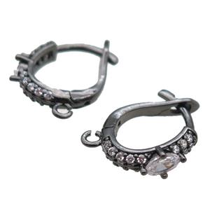 copper Latchback Earrings paved zircon, black plated, approx 14mm [FN15029]