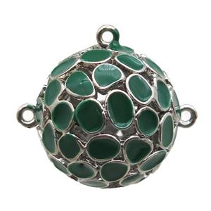 copper pendant bail, green Enameling, platinum plated, approx 20mm dia [FN15030]