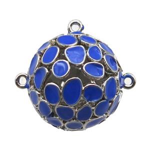 copper pendant bail, blue Enameling, platinum plated, approx 20mm dia [FN15035]