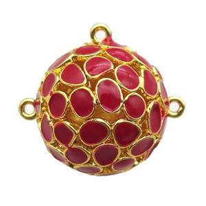 copper pendant bail, red Enameling, gold plated, approx 20mm dia [FN15041]