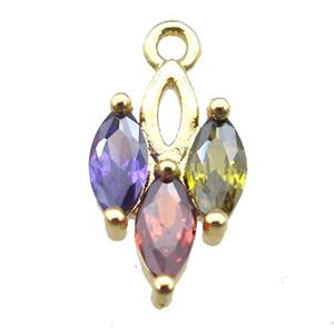 copper pendant paved zircon, mixed color, gold plated, approx 8x12mm [FN15046]
