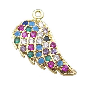 copper pendant paved zircon, angel wings, gold plated, approx 10-16mm [FN15051]