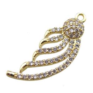 copper pendant paved zircon, angel wing, gold plated, approx 10-24mm [FN15054]