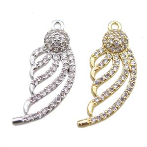 copper pendant paved zircon, angel wings, mixed, approx 10-24mm [FN15055]