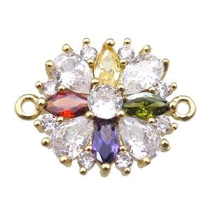copper flower connector paved zircon, gold plated, approx 16mm dia [FN15057]